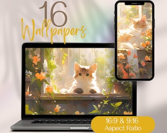 Schattig kattenbehang, schattig computerbehang, bureaubladachtergrond katten, computerachtergronden plant, schattig bureaubladachtergrond esthetiek voor telefoon