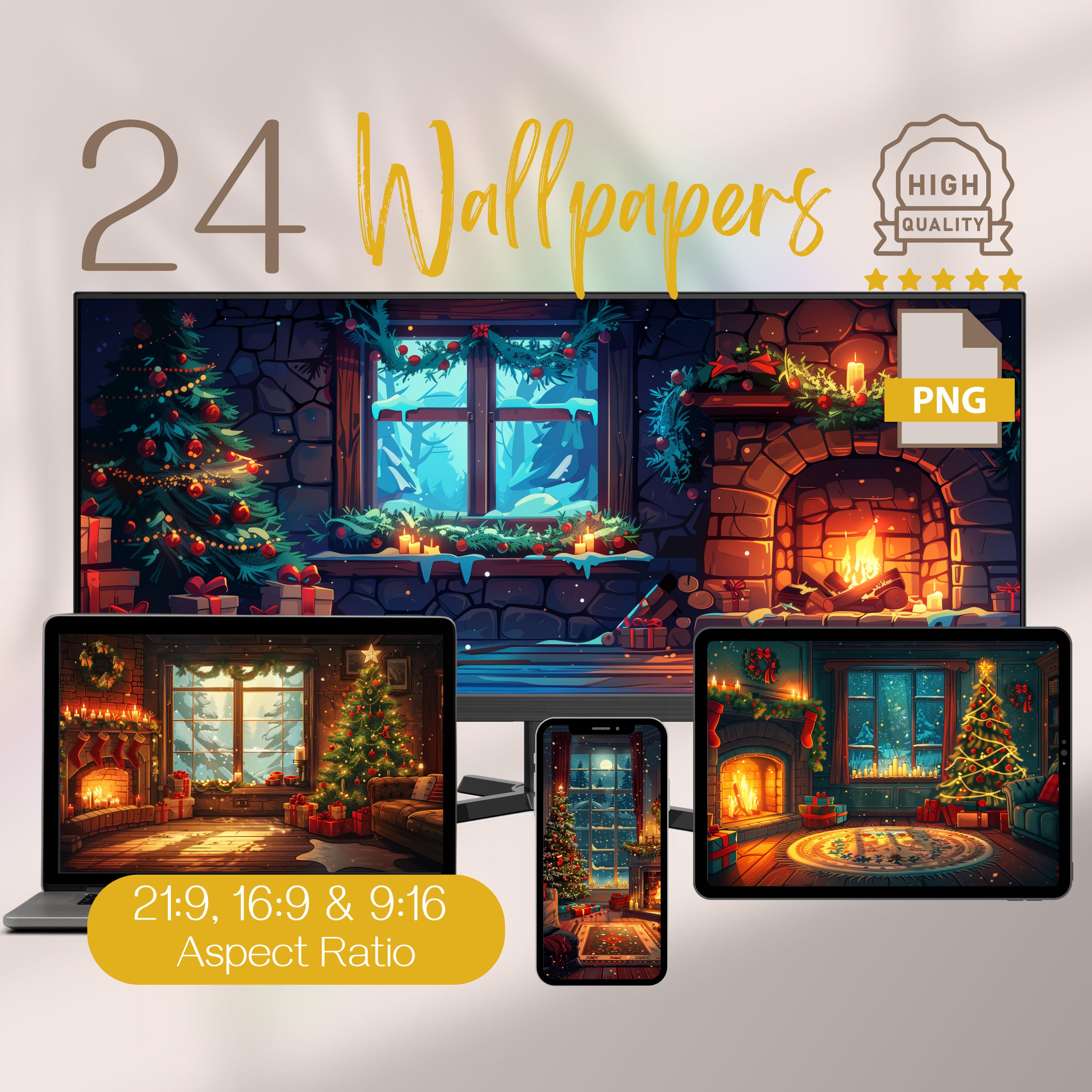 Anime Festliche Kamin Retreat Wallpapers Pack, Weihnachten Ultrabreite Hintergründe für einen gemütlichen Urlaub, Weihnachtsstudio Dekor für Desktop und Telefon