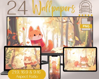 Cute Red Cat & Cozy Autumn Desktop and Phone Wallpapers Pack, 4K High-Res Fall-Themed Backgrounds for Your Devices, Computer, Laptop, Tablet