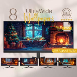Christmas Anime Festive Fireplace Retreat Ultrawide Wallpapers, 4K HD Xmas Widescreen Decor Backgrounds for Customized Computer and Desktop