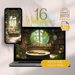 Fondo de pantalla de anime para computadora, fondo de pantalla de estudio Lofi, fondo de pantalla de biblioteca japonesa para computadora, fondo de pantalla de plantas para laptop.