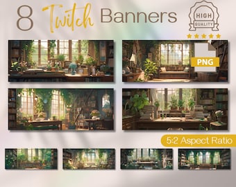 Studio Twitch Banner, Lofi Library Twitch Stream Banner, Anime Stream Banner, Books Twitch Banners, Plants Streaming Banner for Twitch