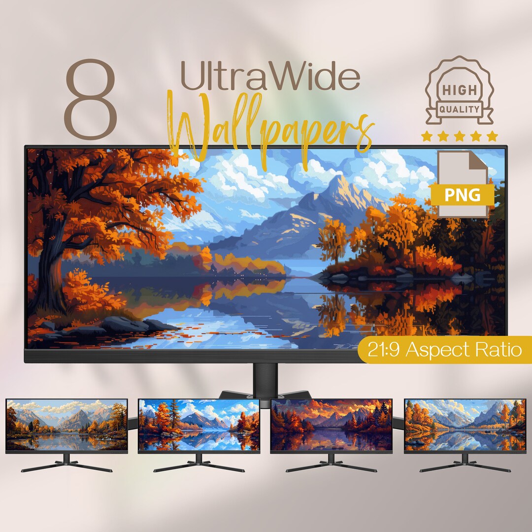 Autumn Pixel Art Ultrawide Wallpaper: Retro Fall PC Backgrounds ...