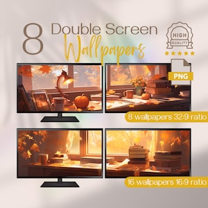 Booklover: Höstens utgåva med dubbla skärmar, fantastiska anime-bakgrunder med dubbla skärmar och höstscener för en varm höstatmosfär i Lofi