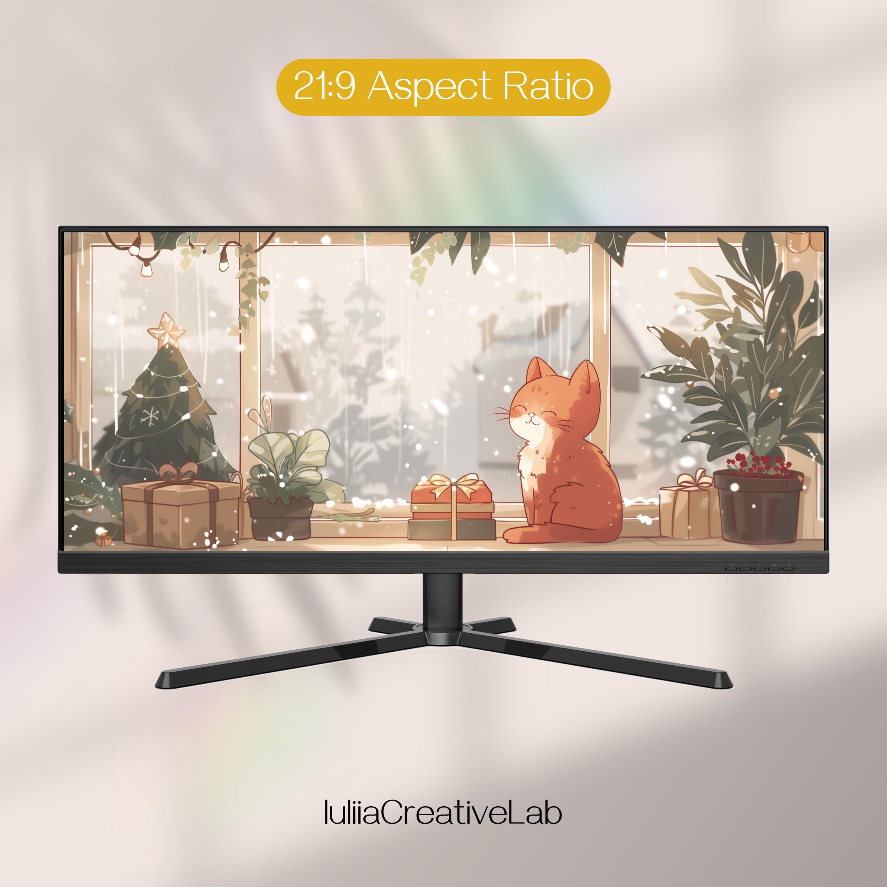 Cute Red Cat and Christmas Magic Ultrawide Wallpapers, HD Adorable Xmas ...