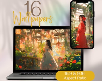 Anime Desktop Wallpaper, Lofi Studio Computer Background, Plants Greenhouse Computer Wallpaper PC Kawaii Laptop Wallpaper Desktop Background