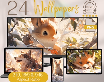 Animals in Winter Forest Wallpapers Pack, Desktop & Mobile Cute Aesthetic Winter Scene Backgrounds, 4K HD Decor for Widescreen Ultrawide PC