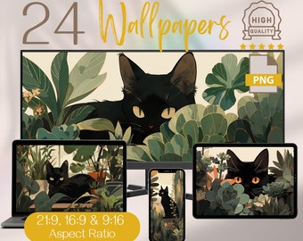 Hochauflösendes Digital Wallpaper Pack, Kunst der Schwarzen Katze, Ultra HD 4K Hintergrund PC und Telefon, 3440x1440 Desktop Ultraweites Hintergrundbild