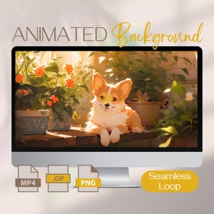 Cute Animated Wallpaper, High-Resolution Puppy & Plants Computer Background, 4K Looping Video for Desktop PC Screensaver, Lively Wallpaper