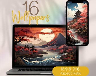 Japanese Sakura Computer Wallpaper Art, Springtime Computer Wallpaper, Ultra HD Desktop Wallpaper, iPhone Spring Landscape Background for PC
