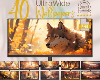 Fall Scenery Super Ultrawide Wallpaper Bundle, Autumn Scenes High-Resolution Backgrounds for PC, Cute Woodland Perfect Computer Wallpaper