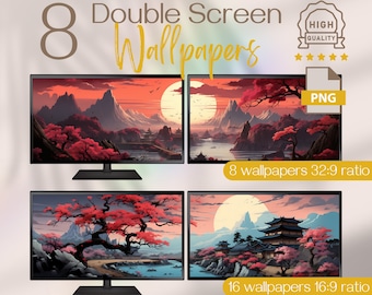 Japanese Dual Monitor Wallpaper, Sakura Double Screen Backgrounds, Cherry Blossom Multi Monitor Wallpaper, 4K Extended Screen Backgrounds