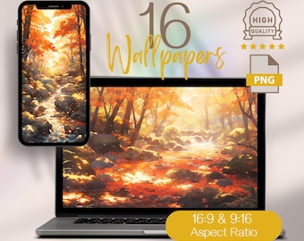 Fall Forest Wallpaper Collection: Anime Autumn Landscape Backgrounds (Digital Download)