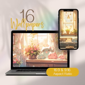 Cute Wallpaper, Cat Wallpaper, Kawaii Aesthetic Wallpaper, Purple Cozy Cute Digital Wallpaper, Cute iPad Wallpaper, Cute Desktop Wallpaper