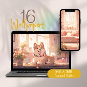 Cute Desktop Wallpaper - Charming Kawaii Puppy Design, Enhances Phone, Laptop, and Tablet Backgrounds, Unique Present for Pet Enthusiasts