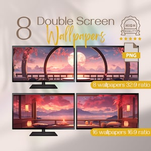 Lofi Neon Aesthetic Wallpapers Pack, Ultrawide Dual Monitor HD Backgrounds, Extended Multi-Screen Desk Setup, Double Screen Wallpaper Setup