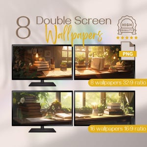 Booklover Wallpapers Pack, 4K Ultra HD Studio Double Screen Desktop Background, Perfect Anime Library for Computer Dual Monitor Setup