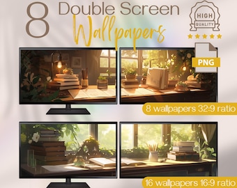 Booklover Wallpapers Pack, 4K Ultra HD Studio Double Screen Desktop Background, Perfect Anime Library for Computer Dual Monitor Setup