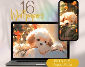 Cute Puppy Christmas Wallpaper, Christmas Phone Wallpaper, Cute Dog Computer Wallpaper, Cute Desktop Wallpaper, Christmas Desktop Wallpaper