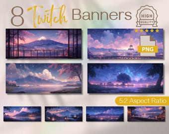 Anime Twitch Banner, Neon Stream Banner, Purple Twitch Stream Banner, Sky Twitch Banners, Night Streaming Banner for Twitch