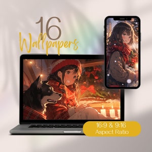 Christmas Computer Wallpaper, Anime Winter HD Desktop Wallpaper, Kawaii Laptop Wallpapers, Cute Phone Wallpaper, Holiday Tablet Wallpaper