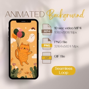 Boo and Meow Animated Wallpaper – Kawaii Red Cat and Ghost Loop Video Background – Cute Live Phone Screen for Android or iPhone