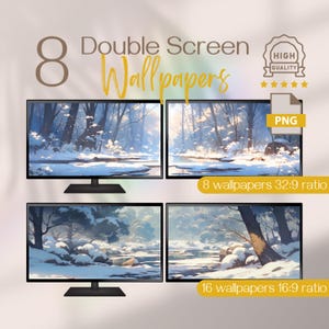 Anime Vinterskog Dubbelskärmsbakgrund: Utökad skrivbordsbakgrund (digital nedladdning)