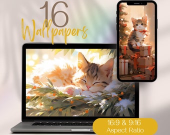 Cute Cat Christmas Wallpaper, Christmas Phone Wallpaper, Cute Cat Computer Wallpaper, Cute Desktop Wallpaper, Christmas Desktop Wallpaper