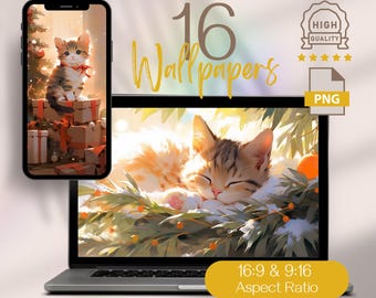 Cute Cat Christmas Wallpaper, Christmas Phone Wallpaper, Cute Cat Computer Wallpaper, Cute Desktop Wallpaper, Christmas Desktop Wallpaper