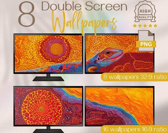 Aboriginal Dual Screen Desktop Backgrounds, Australian Indigenous Art Dual Monitor Desktop Wallpapers, Ideal for Double or Extended Desktops