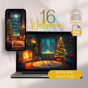 Tapety Anime Festive Fireplace Retreat, tła świąteczne 4K dla urządzeń, scena świąteczna w wysokiej rozdzielczości na iPhone'a, Maca i tablet