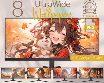 Anime Fall Ultrawide Wallpapers, Aesthetic Autumn Scenes for Desktop, High-Resolution 4K Background, October Widescreen HD Wallpapers for PC