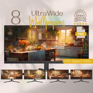 Anime Ultrawide Wallpaper, 3440x1440 Aesthetic Kitchen PC Wallpaper, Lofi Studio Backgrounds, High-Resolution Desktop Wallpaper for PC
