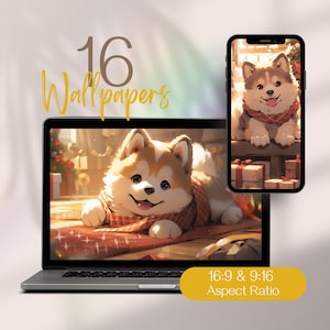 Christmas Cute Puppy Wallpaper Christmas Phone Wallpaper, Kawaii Puppy Computer Wallpaper, Desktop Wallpaper, Christmas Desktop Wallpaper
