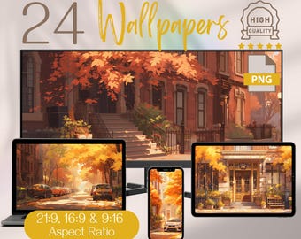 Fall in the City Wallpapers Pack, Ultrabreiter und Breitbild, 4K HD Herbst Szenen, Herbst Saison Desktop Hintergrund für Laptop, MacBook, Telefon