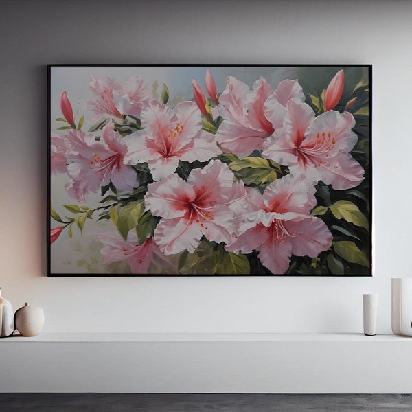 Azalea Oil Painting Flower Digital Art for TV Frame Spring Decor Farmhouse Artwork Flowers Azaleas Arranging Digital Art Colorful Floral