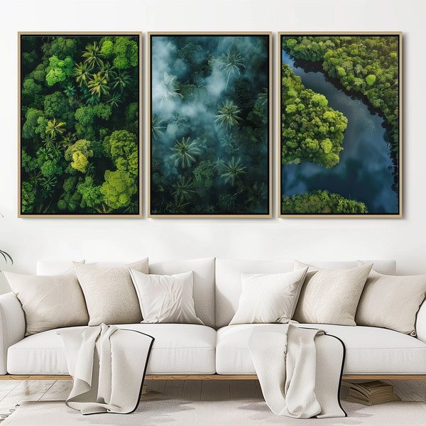 Set of 4 Printable Forest Wall Art Nature Digital Print Trees Art Photography Wall Art Green Decor Framed Foggy Landscape Amazon Forest