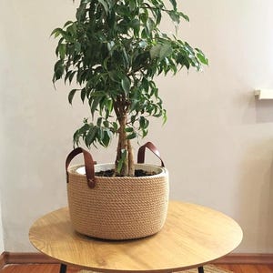 Koszyk na doniczki z uchwytami, tkany kosz do przechowywania roślin doniczkowych lub zabawek, pudełko do przechowywania koców jako organizer do wystroju domu w stylu boho