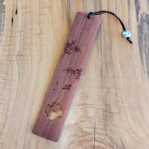 Handcrafted Wooden Bookmark Made from Solid Cherry with Engraved Floral Design
