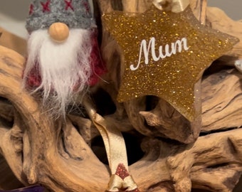 Hanging named Christmas stars made to honour a loved one or pet. They are  lovingly handmade, can be personalised, an ideal Christmas gift