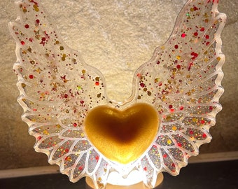 Memorial heart with angel wings, using loved ones or pets ashes , or hair,  lovingly handmade to order, lovely gift can be personalised