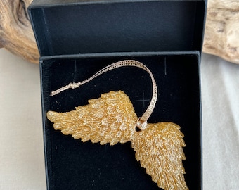 Memorial hanging angel wings,  using loved ones ashes or hair / fur, lovingly handmade to order, ideal for Christmas can be personalised