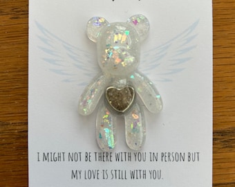 Pocket Angel memorial teddy bear hugs from heaven with ash or hair , a lovely gift in honour of someone special , can be personalised