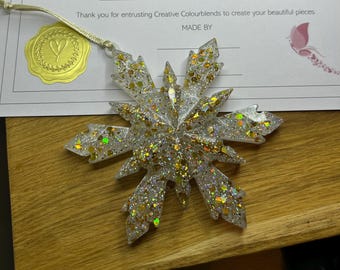 Memorial hanging snowflake,  using loved ones ashes or hair / fur, lovingly handmade to order, boxed,ideal for Christmas can be personalised