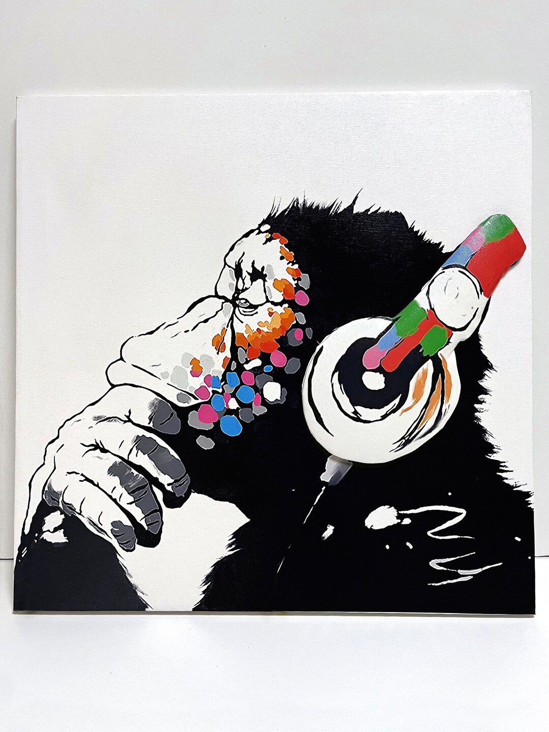3D Textured Banksy Thinking Monkey Wall Art Canvas Art 3D Etsy