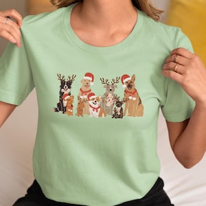 Dog Christmas Tee | Christmas  T-Shirt | Cartoon Dog Christmas Shirt | Border Collie, Yorkie, Dachshund, Lab, Corgi, Pittie, Boston, GSD
