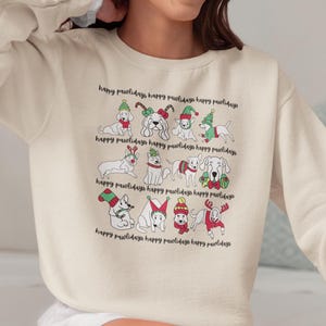 Happy Pawlidays Dog Christmas Sweatshirt | Goofy Cartoon Dog Christmas Shirt | Dogs in Christmas Sweaters Sweatshirt | Dog Lover Christmas