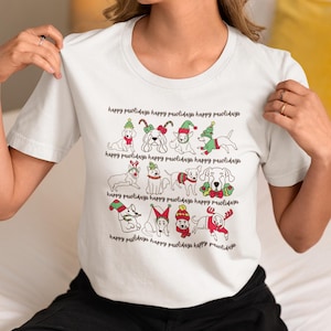 Happy Pawlidays Dog Christmas Tee | Christmas  T-Shirt | Cartoon Dog Christmas Shirt | Dogs in Christmas Sweaters Tee | Dog Lover Christmas