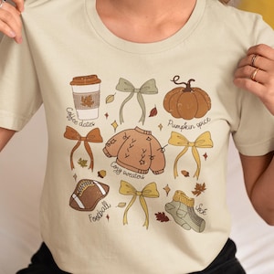 Collage de moños coquetos / Camiseta estética de temporada acogedora / Ropa de otoño / Camiseta de otoño