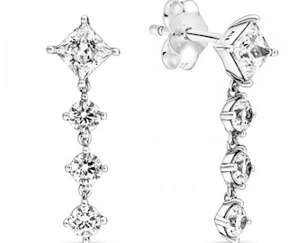 Pandora Sparkling Round & Square Drop Earrings Handmade Meaningful Trending Item on Etsy: Popular Women's Jewellery for Her, Unique Gift